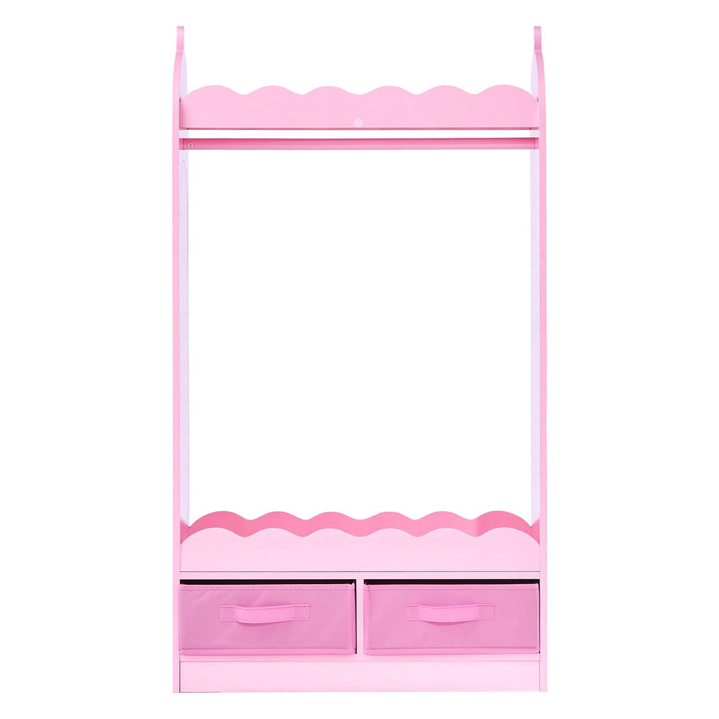 Kids Dress Up Storage, with Mirror, Toddler Costume Wardrobe with Drawer, Dress Up Wardrobe Closet for Little Girls, Pretend Storage Dresser, Costume Organizer, for Bedroom, Kids Room, Pink