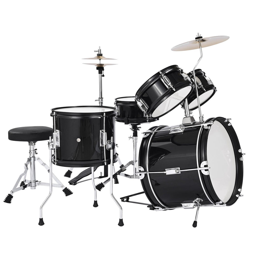 Kids Drum Set, 5-Piece 14 in Junior Drum Sets, Beginner Drums Set with Adjustable Throne, Cymbal & Two Pairs of Drumsticks, Musical Learning Drums Instruments Kit, for Children Ages 6-13(Black)