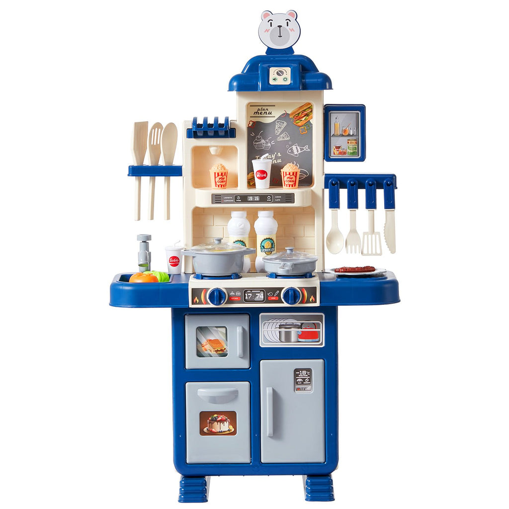 Kids Kitchen Playset, Toddler Kitchen with Cooking Stove with Steam, Sounds and Lights, Play Kitchen Set with 48 PCS Cooking Accessory Set for Toddlers, Preschoolers, Children Ages 3-5, Blue