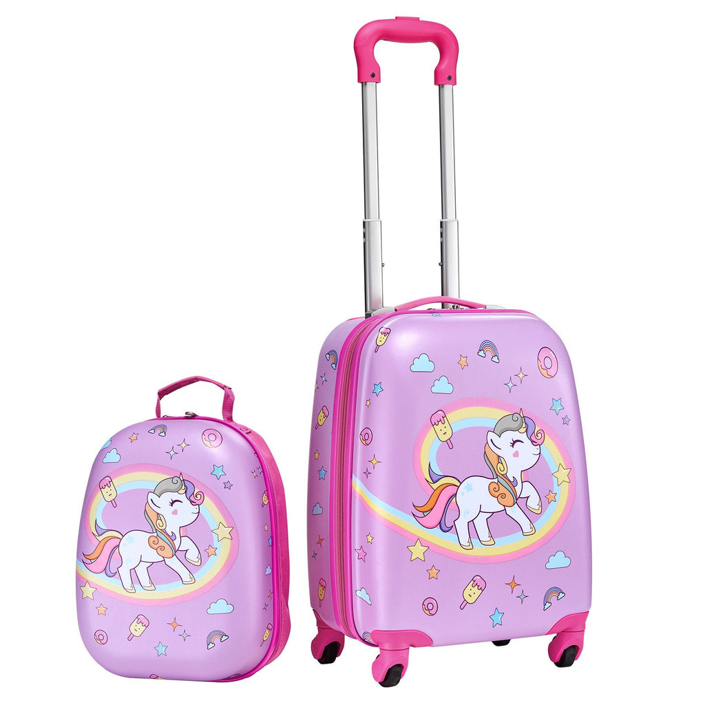 Kids Luggage Set, 2 Piece, 18 Inch Hardside Rolling Wheels Suitcase with Hard-Shell Backpack, Unicorn Kids Carry on Luggage Set, Holiday Birthday Gift for Girls & Boys, Airline Approved