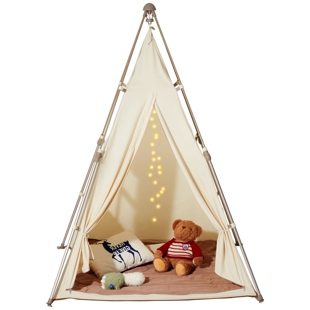 Kids Play Tent, Teepee Tent for Kids 1-5 Years Old, Tent for Kids with Windows for Indoor and Outdoor, Foldable Toddler Tent with Mat and Carrying Bag, Kids Tent for Boys and Girls, Beige