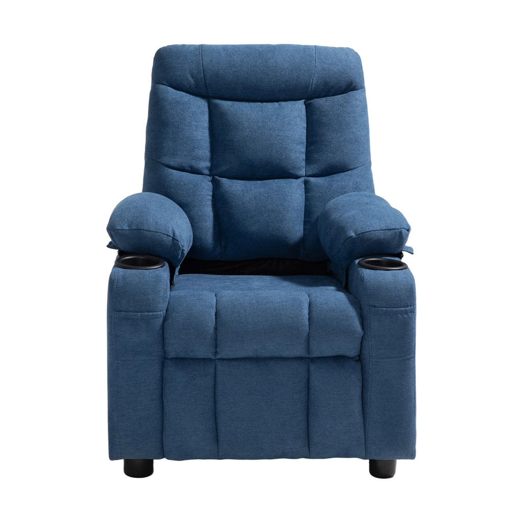 Kids Recliner Chair, Toddler Lounger with Cup Holders & Pockets, 107° to 126° Adjustable Back, Breathable Polyester Upholstery Reclining Sofa with Foot-rest, for Boys and Girls, Children (Blue)