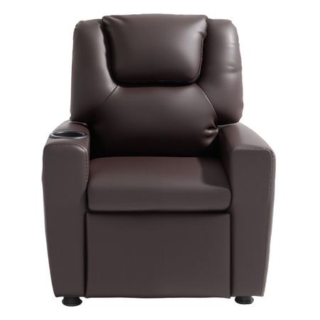 Kids Reclining Chair, Toddler Recliner with Cup Holder, 101° to 121° Adjustable Backrest, Easy-to-Clean PU Leather Recliner Couch with Footrest, 90 lbs Load, for Boys & Girls, Children (Brown)
