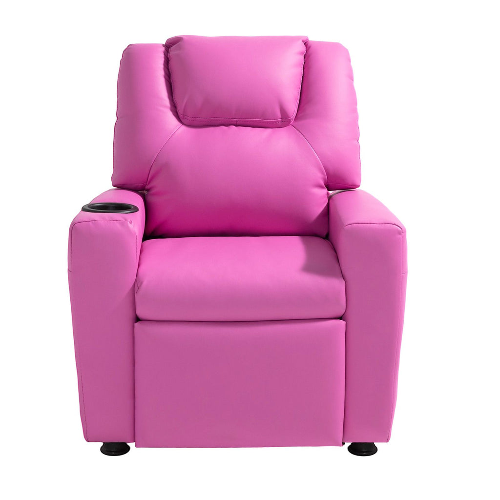 Kids Reclining Chair, Toddler Recliner with Cup Holder, 101° to 121° Adjustable Backrest, Easy-to-Clean PU Leather Recliner Couch with Footrest, 90 lbs Load, for Boys & Girls, Children (Pink)