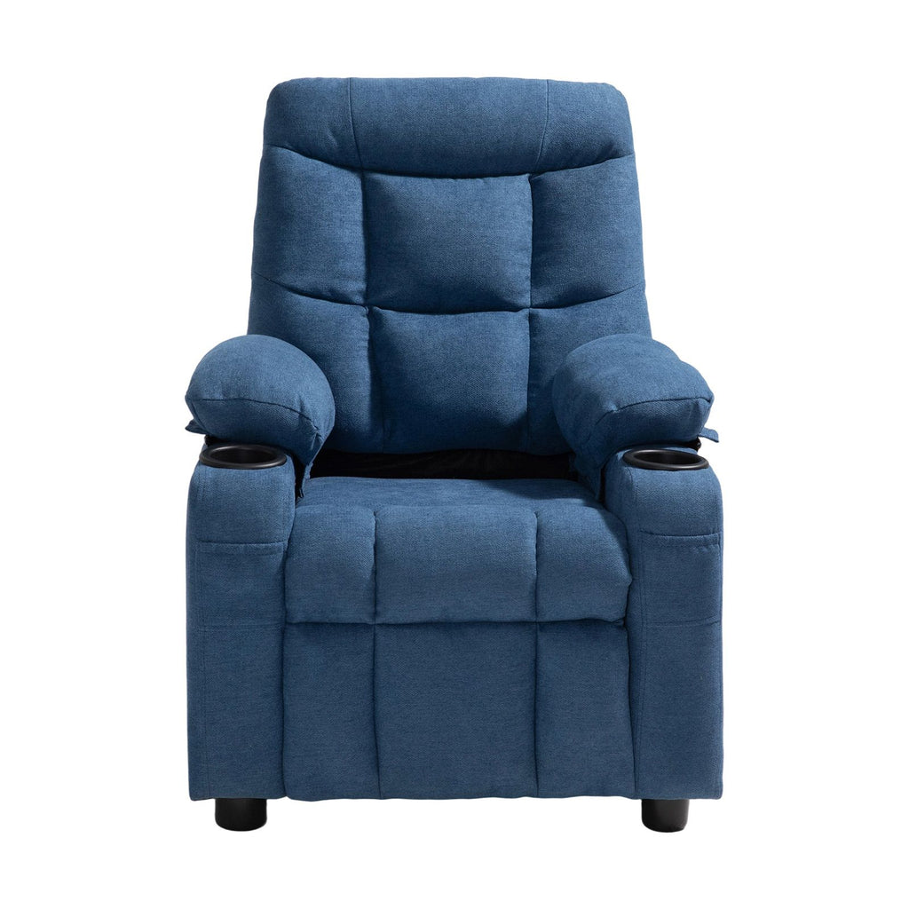 Kids Reclining Chair, Toddler Recliner with Cup Holders and Pockets, 107° to 126° Adjustable Backrest, Breathable Polyester Fabric Recliner Couch with Footrest, for Boys & Girls, Children(Blue)