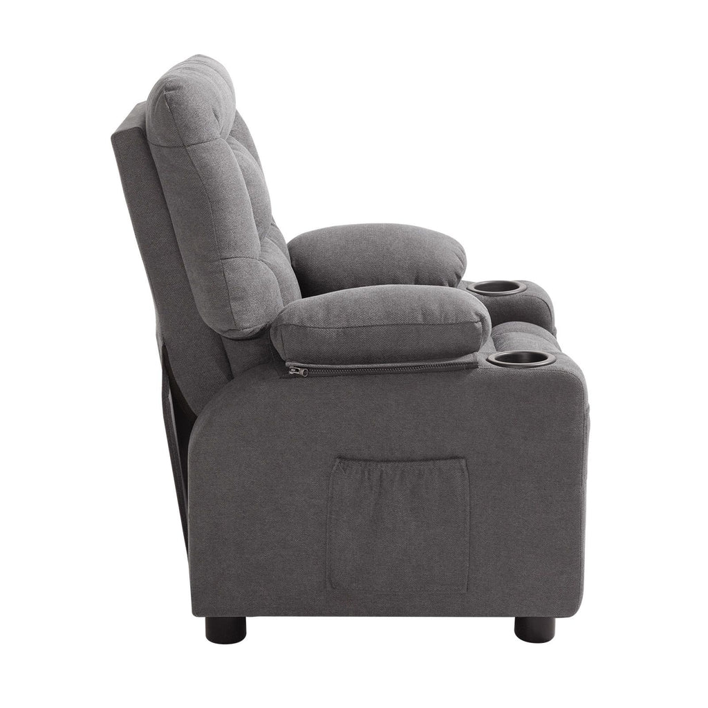 Kids Reclining Chair, Toddler Recliner with Cup Holders and Pockets, 107° to 126° Adjustable Backrest, Breathable Polyester Fabric Recliner Couch with Footrest, for Boys & Girls, Children(Grey)