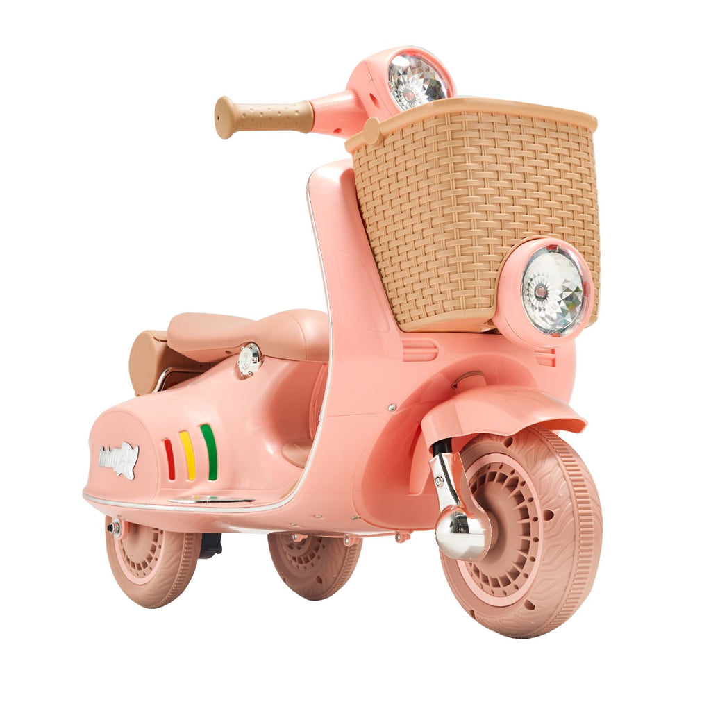 Kids Ride On Motorcycle, 6V Battery Powered Electric Motorcycle Trike with Speed Up to 2mph, Headlight, LED Light, Music, Bluetooth, Basket, 3 Wheel Ride on Toys for Children Boys Girls Aged 3-4