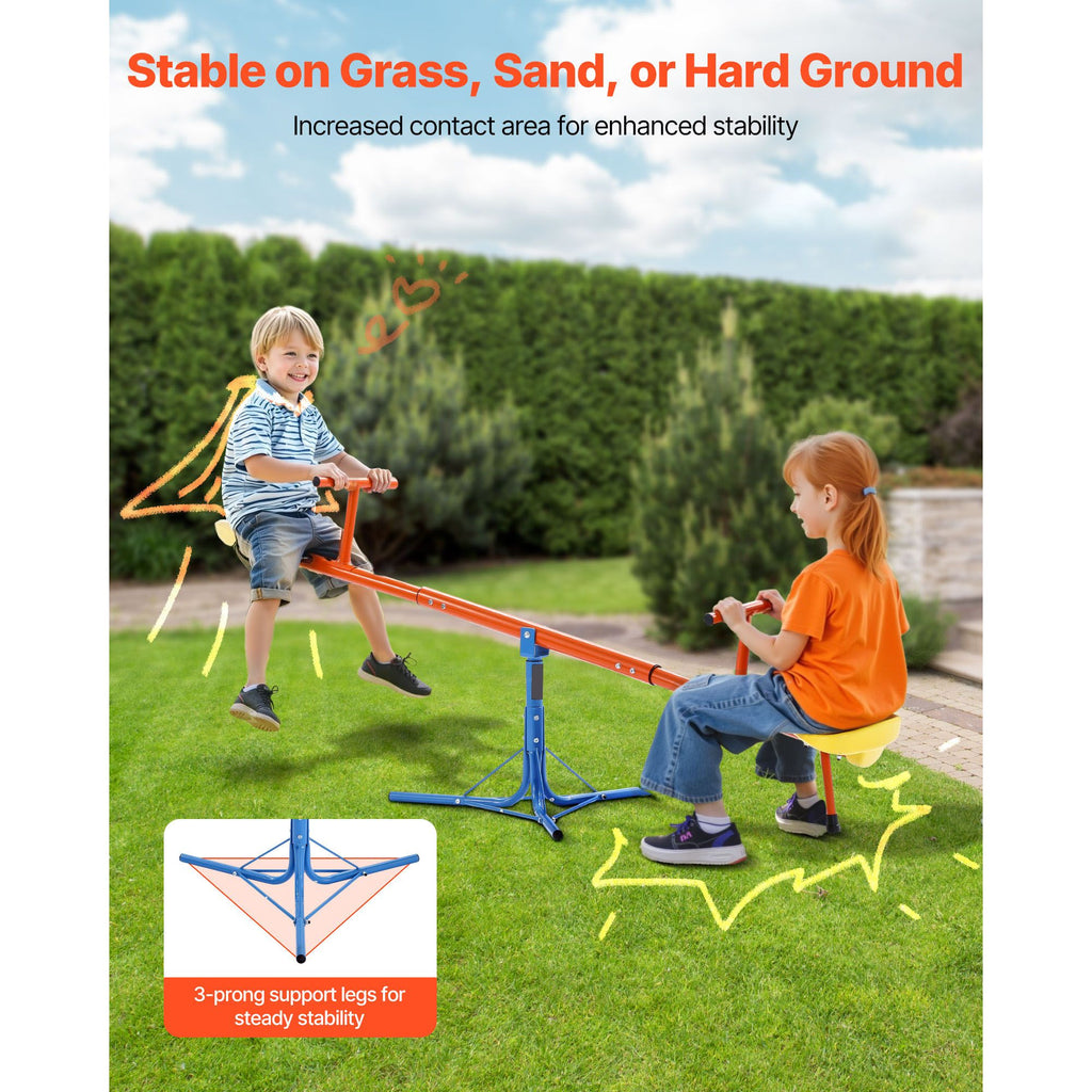 Kids Seesaw, 100 lbs Load Capacity per Seat, Sit and Spin Teeter Totter with 3-prong Support Legs, Kids Outdoor Playground Equipment, Swiveling 360 Degrees Rotating for Children Aged 3+