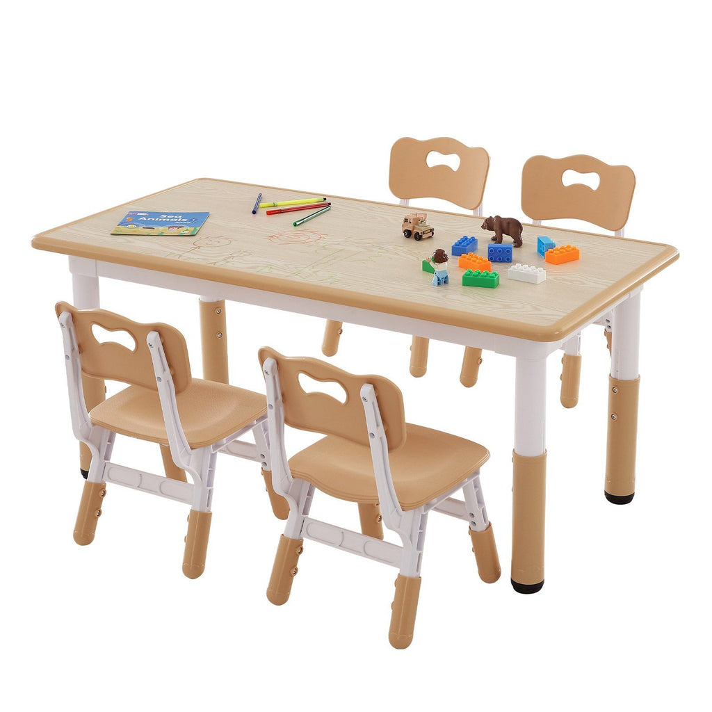 Kids Table and 4 Chairs Set, Height Adjustable Toddler Table and Chair Set, Graffiti Desktop, Children Multi-Activity Table for Art, Craft, Reading, Learning
