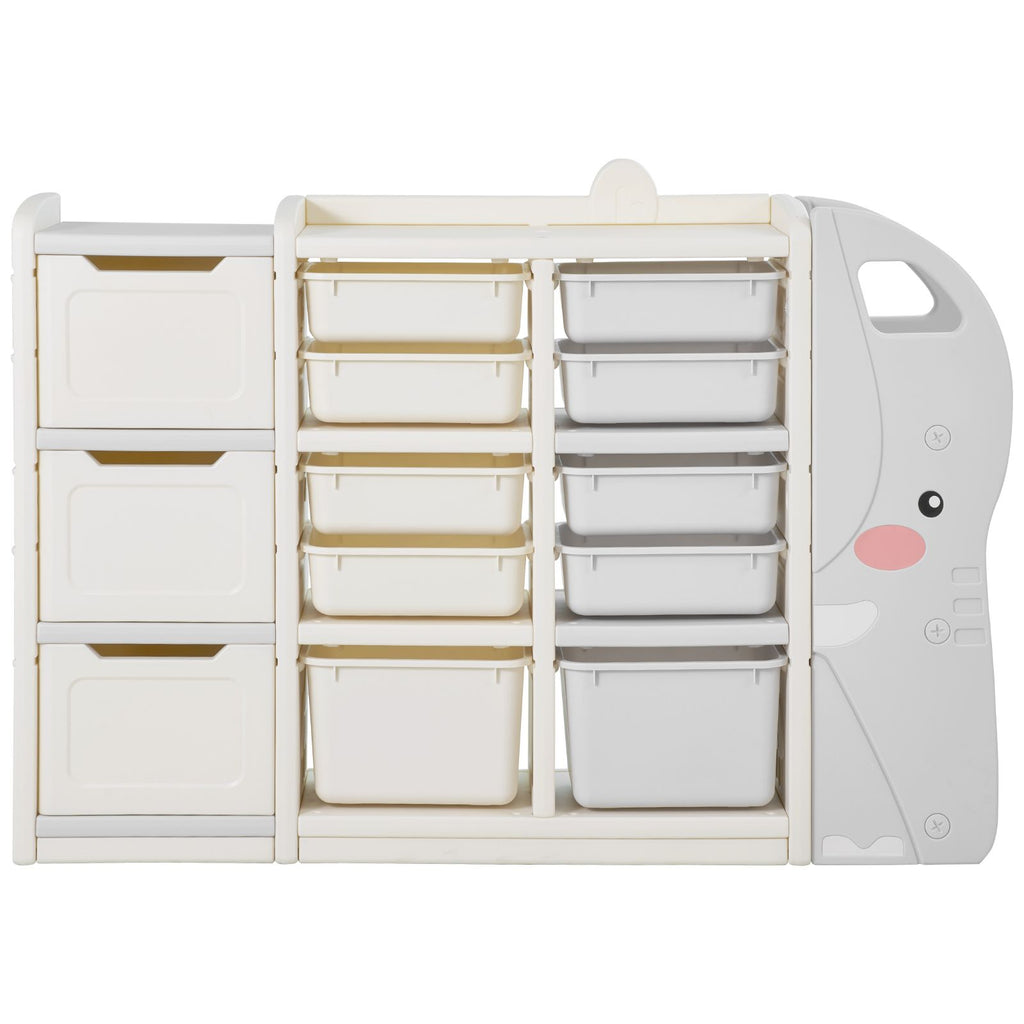 Kids Toy Storage, 4-Tier Elephant-Shape Toy Storage Organizer with 10 Plastic Movable Bins, Kids Cubby Cabinet Made from HDPE for Study Room, Bedroom, Playroom, Classroom, Nursery, Gray + Beige