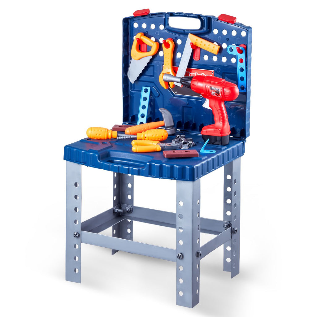 Kids Workbench, 56 pcs, Kids Tool Bench with Realistic Tools and Electric Drill, Pretend Play Construction Workbench Toys for Toddlers, Toddler Work Bench Learning Gift for Boys & Girls Age 3+