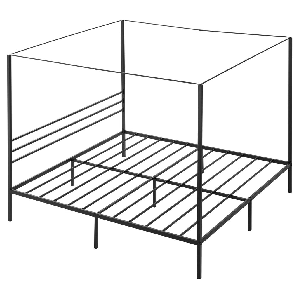 King Size Canopy Bed Frame, Metal Canopy Bed with Four Posters Design, Heavy Duty Steel Slats Support, Underbed Storage Space, No Box Spring Needed, Easy Assembly, Black