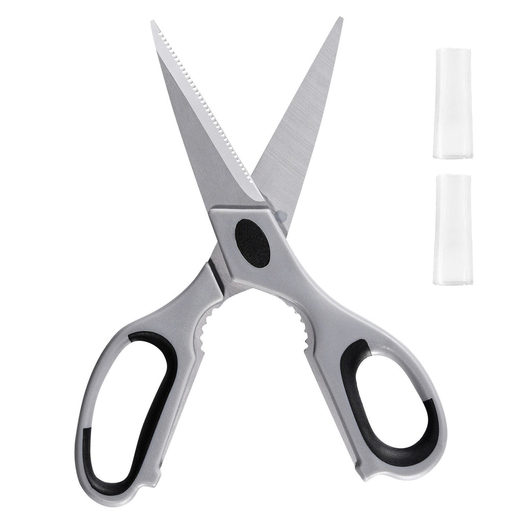 Kitchen Scissors, 2 Pack Durable Stainless Steel Kitchen Shears with Sheaths, Heavy Duty Cooking Shears with Soft Grip Comfort Handle, Kitchen Utensil for Cutting Meat, Fish, Poultry, Cyan+Grey