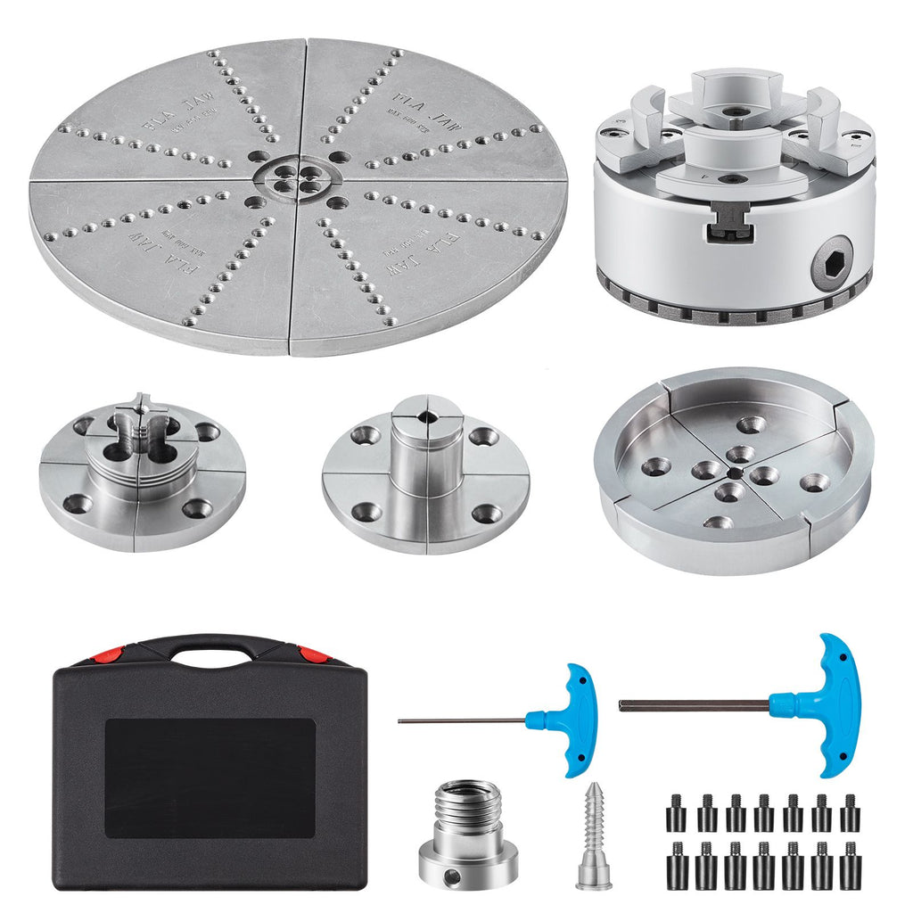KP965 Lathe Chuck, 4-Jaw 3.75" Diameter, Metal Lathe Chuck Turning Machine Accessories with 5 Sets of Jaws, Self-centering Tool, for Precision Machining, Grinding Machines, Milling Machines