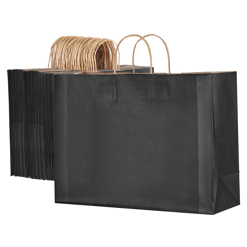 Kraft Paper Bags with Handles, 100Pcs 16 x 6 x 12 in, Large Paper Grocery Bags, Reusable & 100% Recycled Take-Out Sacks, Plain Party Bag Bulk for Birthday, Wedding, Business, Goody, Black