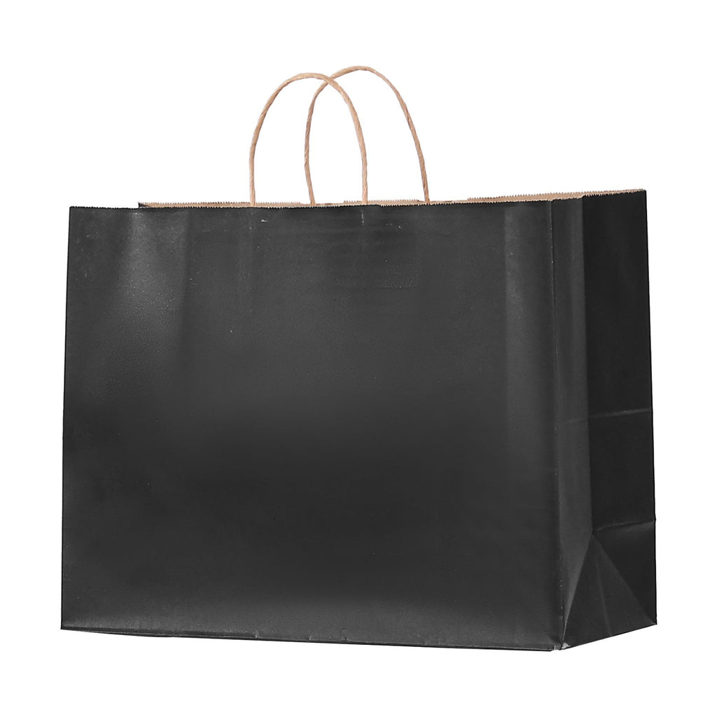 Kraft Paper Bags with Handles, 50Pcs 16 x 6 x 12 in, Large Paper Grocery Bags, Reusable & Recycled Take-Out Sacks, Plain Party Bag Bulk for Birthday, Wedding, Business, Goody, Black