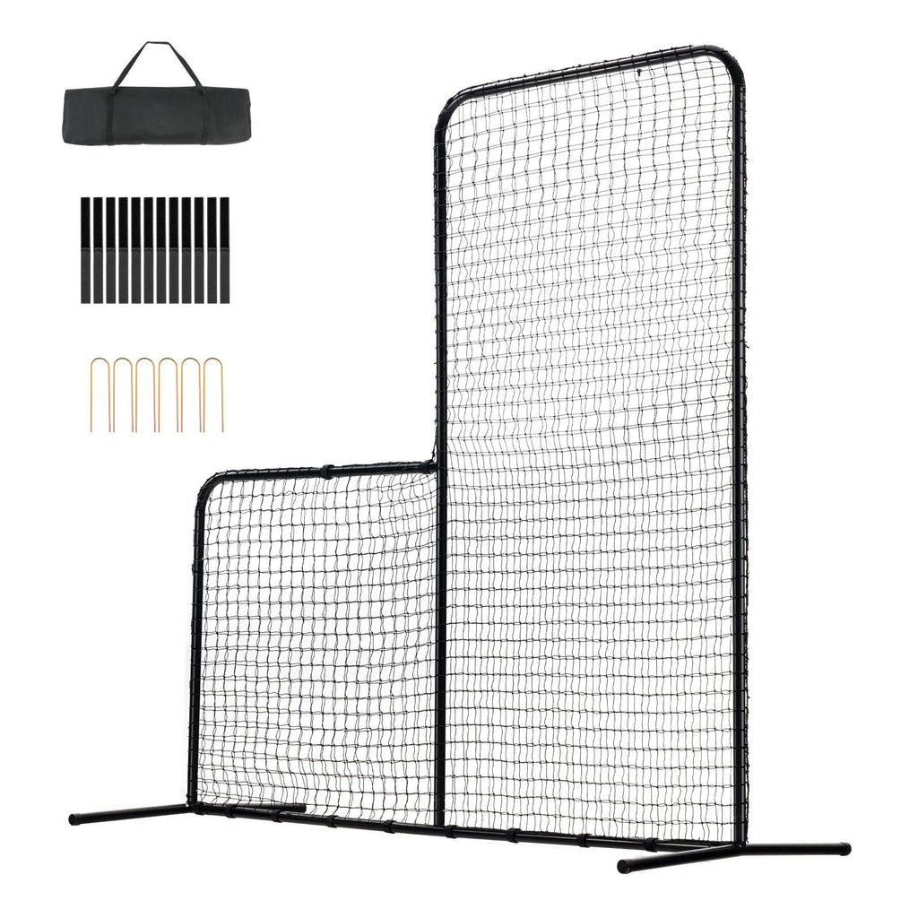 L Screen Baseball for Batting Cage, 7x7 ft Baseball Softball Safety Screen, Body Protector Portable Batting Screen with Carry Bag & Ground Stakes, Heavy Duty Pitching Net for Pitchers Protection