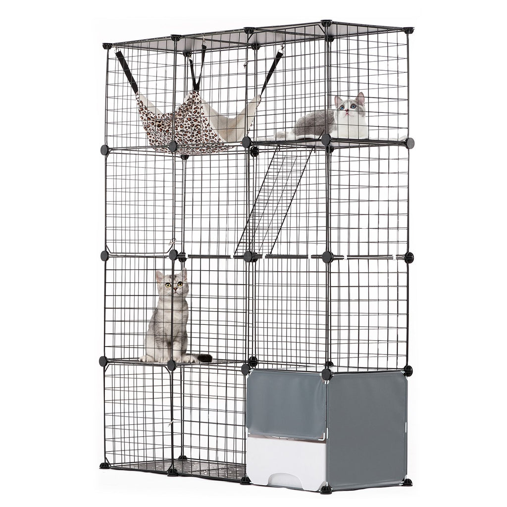 Large 4-tier Cat Cage, 41 x 14 x 55", Detachable Metal Wire Cat Enclosure, with Litter Box Hammock Ramp ladders, Indoor & Outdoor Crate Exercise Place Ideal for Kitty, Small Animals, Black