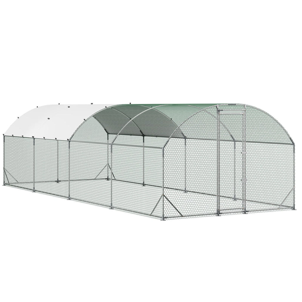 Large Metal Chicken Coop, 9 x 25 x 6.6 ft, Walk-in Chicken Run House with Waterproof Cover & Sturdy Frame, Dome Roof Poultry Cage Duck Pen for Rabbit Hen Goose Duck Outdoor Backyard Farm Use
