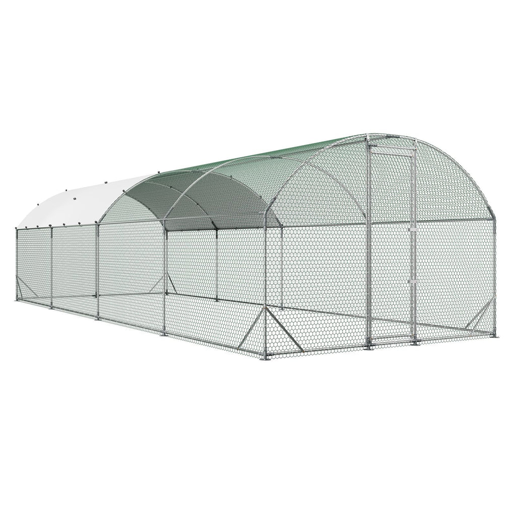 Large Metal Chicken Coop, 9 x 25 x 6.6 ft, Walk-in Chicken Run House with Waterproof Cover & Sturdy Frame, Dome Roof Poultry Cage Duck Pen for Rabbit Hen Goose Outdoor Backyard Farm Use