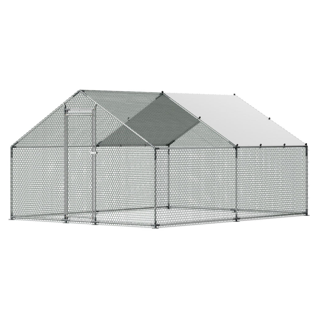 Large Metal Chicken Coop, 9.8 x 13.1 x 6.6 ft, Walk-in Chicken Runs with Waterproof Cover, Spire Roof Hen House Enclosure with Lock, Outdoor Duck Rabbit Cage Poultry Pen for Backyard, Farm, Yard