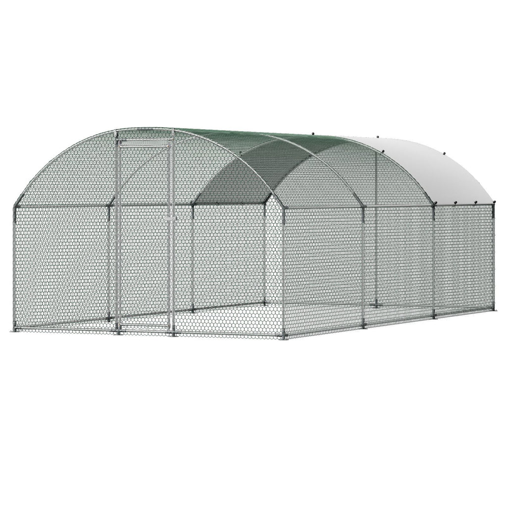 Large Metal Chicken Coop, 9.8 x 19.7 x 6.6 ft, Walk-in Chicken Runs with Waterproof Cover, Dome Roof Hen House Enclosure with Lock, Outdoor Duck Rabbit Cage Poultry Pen for Backyard, Farm, Yard