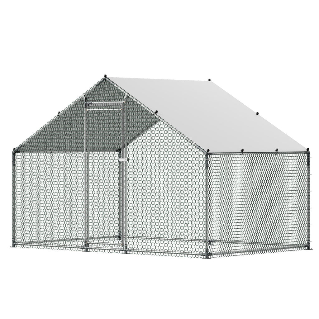 Large Metal Chicken Coop, 9.8 x 6.6 x 6.6 ft, Walk-in Chicken Runs with Waterproof Cover, Spire Roof Hen House Enclosure with Lock, Outdoor Duck Rabbit Cage Poultry Pen for Backyard, Farm, Yard