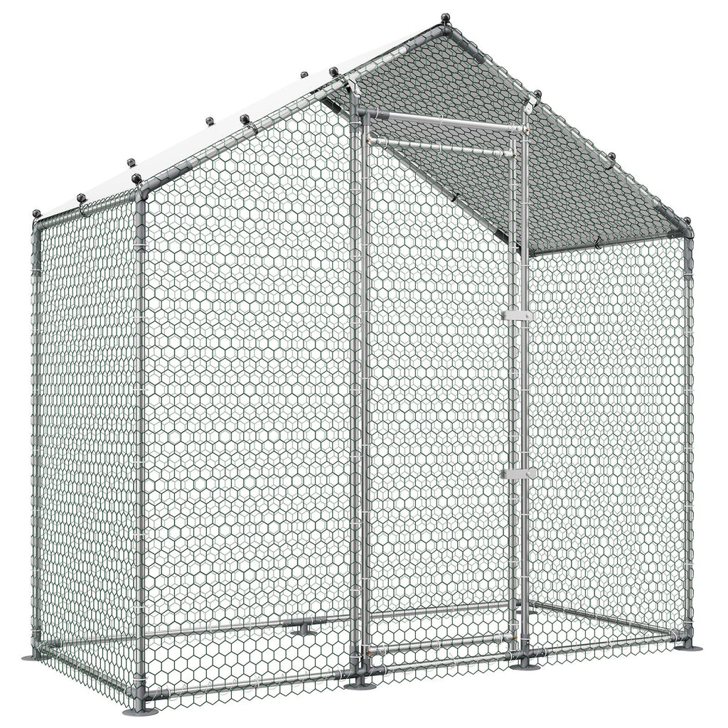 Large Metal Chicken Coop,6.6 x 3.3 x 6.6 ft, Walk-in Chicken Run House with Waterproof Cover & Sturdy Frame, Spire Roof Poultry Cage Duck Pen for Rabbit Hen Goose Outdoor Backyard Farm Use