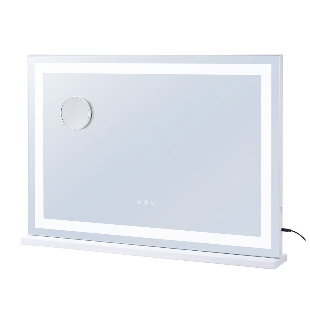 Large Vanity Mirror with Lights, Three Color Lighting Modes, Lighted Makeup LED Mirror,5X Magnification,USB Port,Smart Touch Control,Desktop Wall-Mounted (31.5x21.7 in, White)