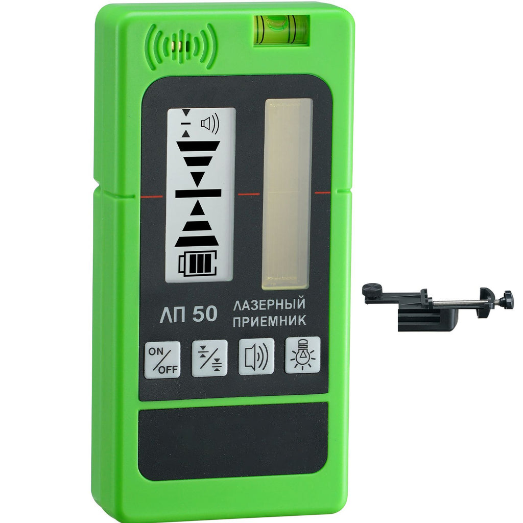 Laser Receiver, 197 ft Working Range, Green Laser and Red Beam Detector for Pulsing Line Lasers, Customizable Speaker & Dual LCD Display & Built-In Bubble Level with Clamp for Laser Level