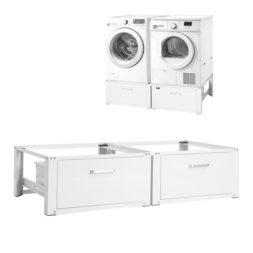 Laundry Pedestal, 14 in Height, Washer and Dryer Pedestals with Drawer, 700 lbs Weight Load Capacity, Non-Slip Feet, Heavy-duty Steel Washing Machine Stand Universal Fit, White, 2 Pack