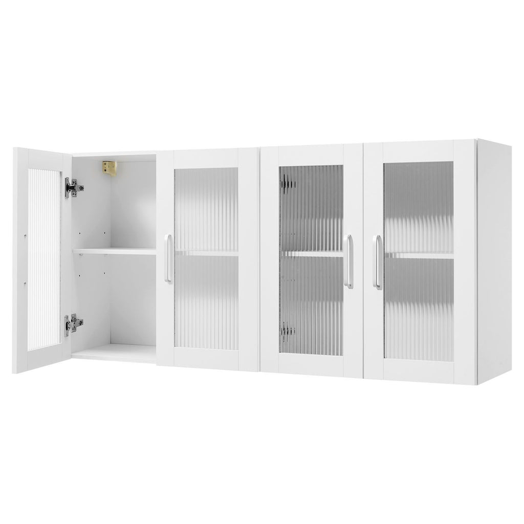Laundry Room Wall Cabinet, 2-Tier Wall Mounted Cabinet with Adjustable Shelf, Cupboard Storage with 4 Doors, for Kitchen, Bathroom, Laundry, Set of 2, Each 12 x 24 x 24 in (D x W x H), White
