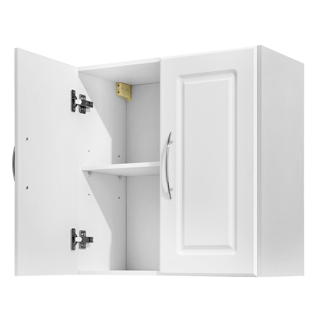 Laundry Room Wall Cabinet, 2-Tier Wall Mounted Hanging Cabinet with Adjustable Shelf, Cupboard Storage with 2 Doors, for Kitchen, Bathroom, Laundry, 11.8 x 23.6 x 23.6 in (D x W x H), White