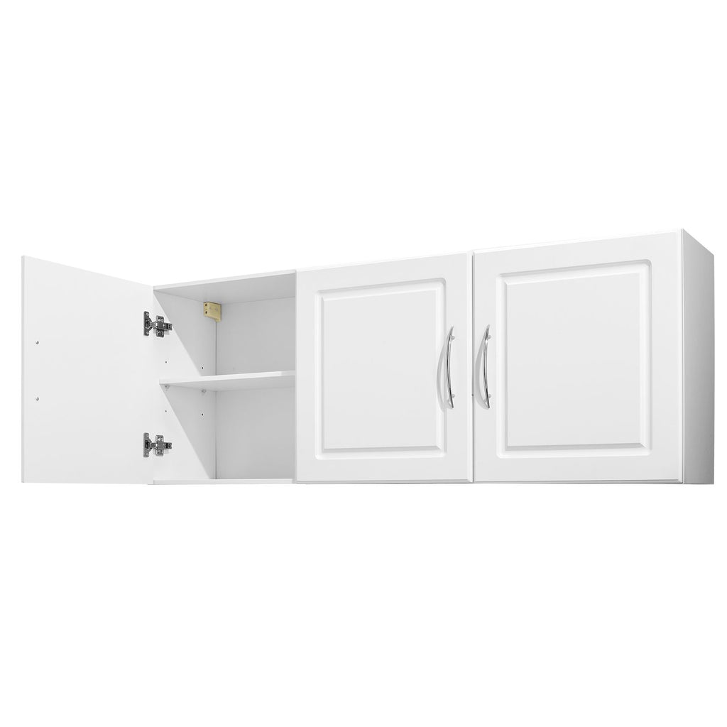 Laundry Room Wall Cabinet, 2-Tier Wall Mounted Hanging Cabinet with Adjustable Shelf, Cupboard Storage with 3 Doors, for Kitchen, Bathroom, Laundry, 12.44 x 54 x 20.31 in (D x W x H), White