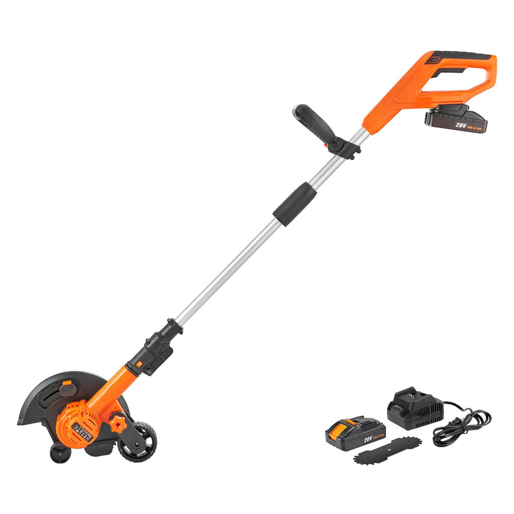 Lawn Edger, 20 V Battery Powered Cordless Edger, 9-inch Blade Edger Lawn Tool with 3-Position Blade Depth, Battery and Charger Included, for Lawns, Driveways, Borders, and Sidewalk Edges
