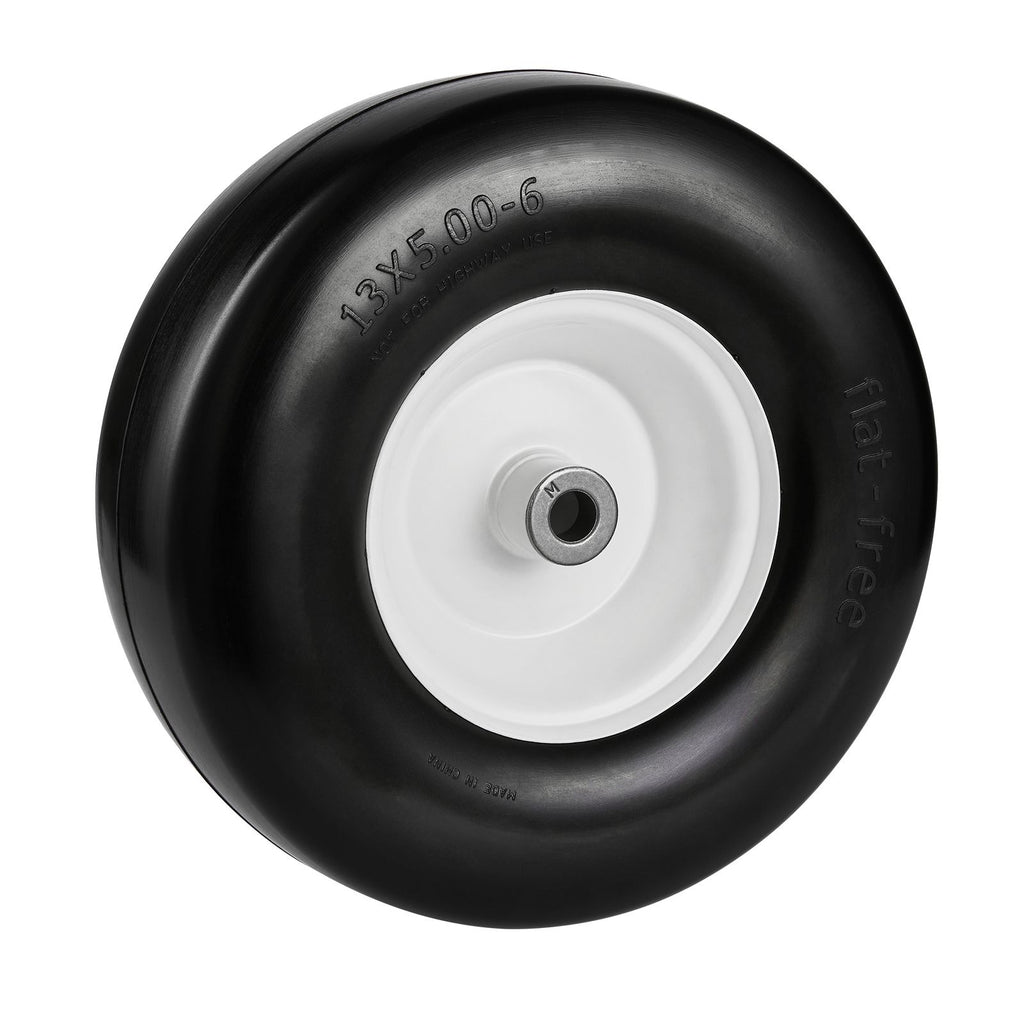 Lawn Mower Tires with Rim, 13x5-6" Tubeless Tractor Tires, 2-Pack Tire and Wheel Assembly, Flat-free PU Tires, 3.25"-5.9" Centered Hub, 3/4" Bushing Size, 20 PCS Adapter for Lawn Mowers Tractors