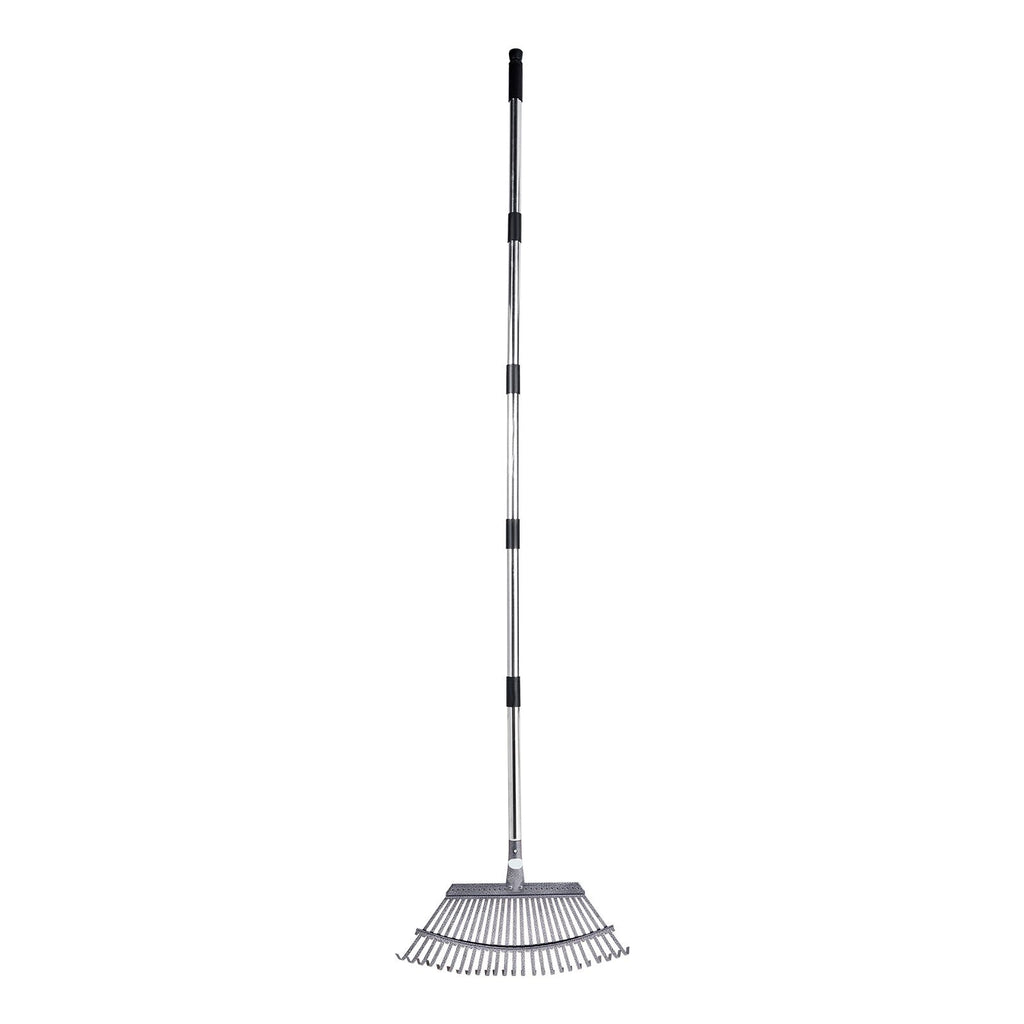 Leaf Rake, 25 Metal Tines, Adjustable Garden Rake for Lawns with 18.3 Inch Wide Head & 36.4-72.8 Inch Long Handle, Heavy Duty Stainless Steel Small Leaves Tool for Gardening Camping Yard Grass
