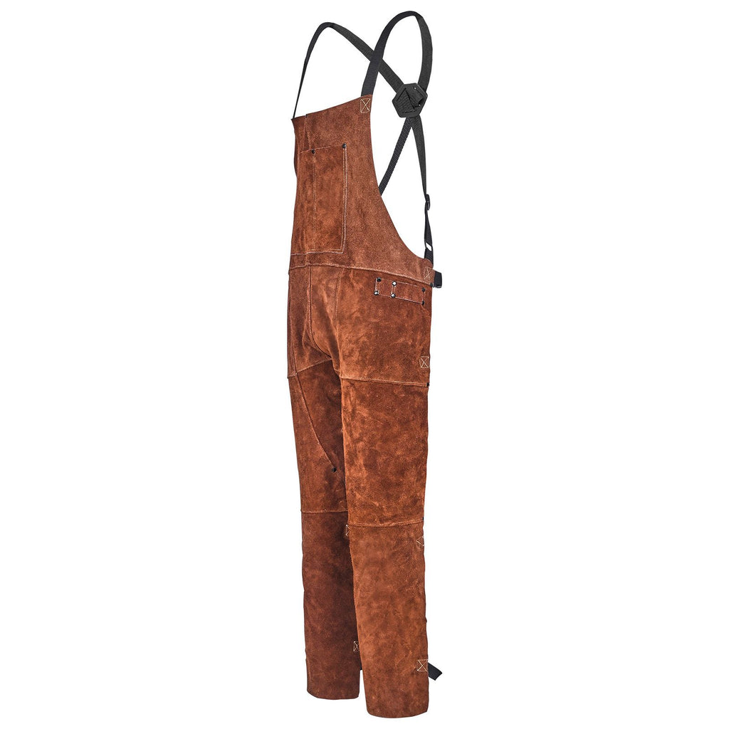 Leather Welding Apron Split Leg, Heavy Duty Cowhide Flame Resistant Welding Pants for Men Women, Heat-Resistant Safety Apron with 3 Pockets for Woodworking, Gardening, Blacksmithing, L-Size