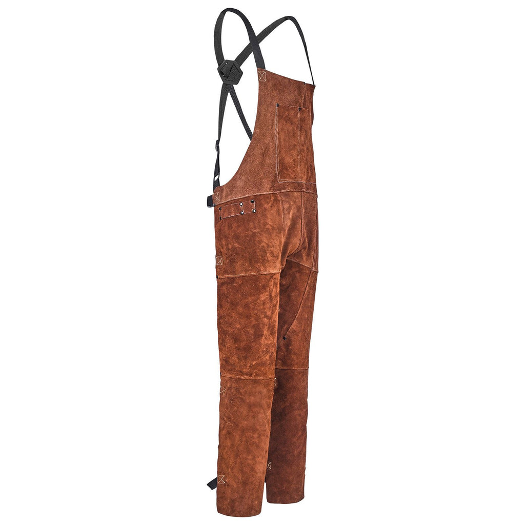 Leather Welding Apron Split Leg, Heavy Duty Cowhide Flame Resistant Welding Pants for Men Women, Heat-Resistant Safety Apron with 3 Pockets for Woodworking, Gardening, Blacksmithing, M-Size