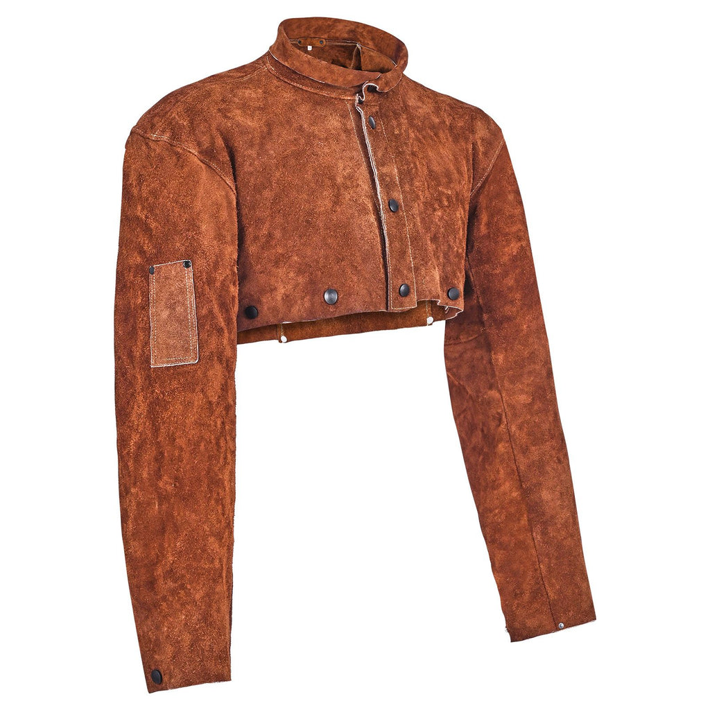 Leather Welding Cape Sleeve, Heavy Duty Flame Resistant Cowhide Safety Cape Sleeves for Men Women, Heat-Resistant for Welding, Blacksmithing, Woodworking, Gardening, M-Size