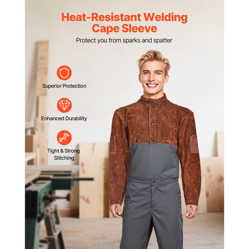 Leather Welding Cape Sleeve, Heavy Duty Flame Resistant Cowhide Safety Cape Sleeves for Men Women, Heat-Resistant for Welding, Blacksmithing, Woodworking, Gardening, XXL-Size image 2