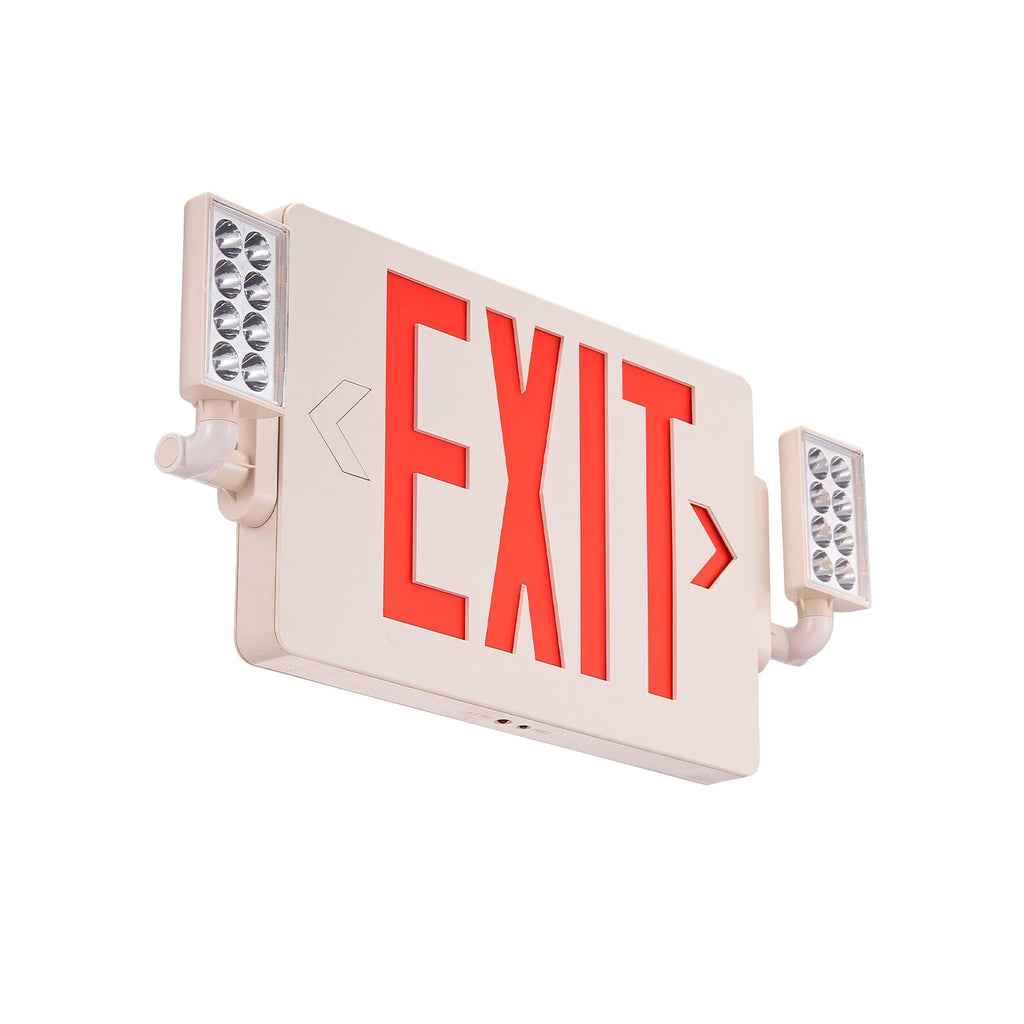 LED Exit Sign with Emergency Lights, Two Heads Emergency Exit Light with Battery Backup, Combo Red Letter Fire Exit Lighting, Commercial Exit Signs for Business, White Tested to UL Standards