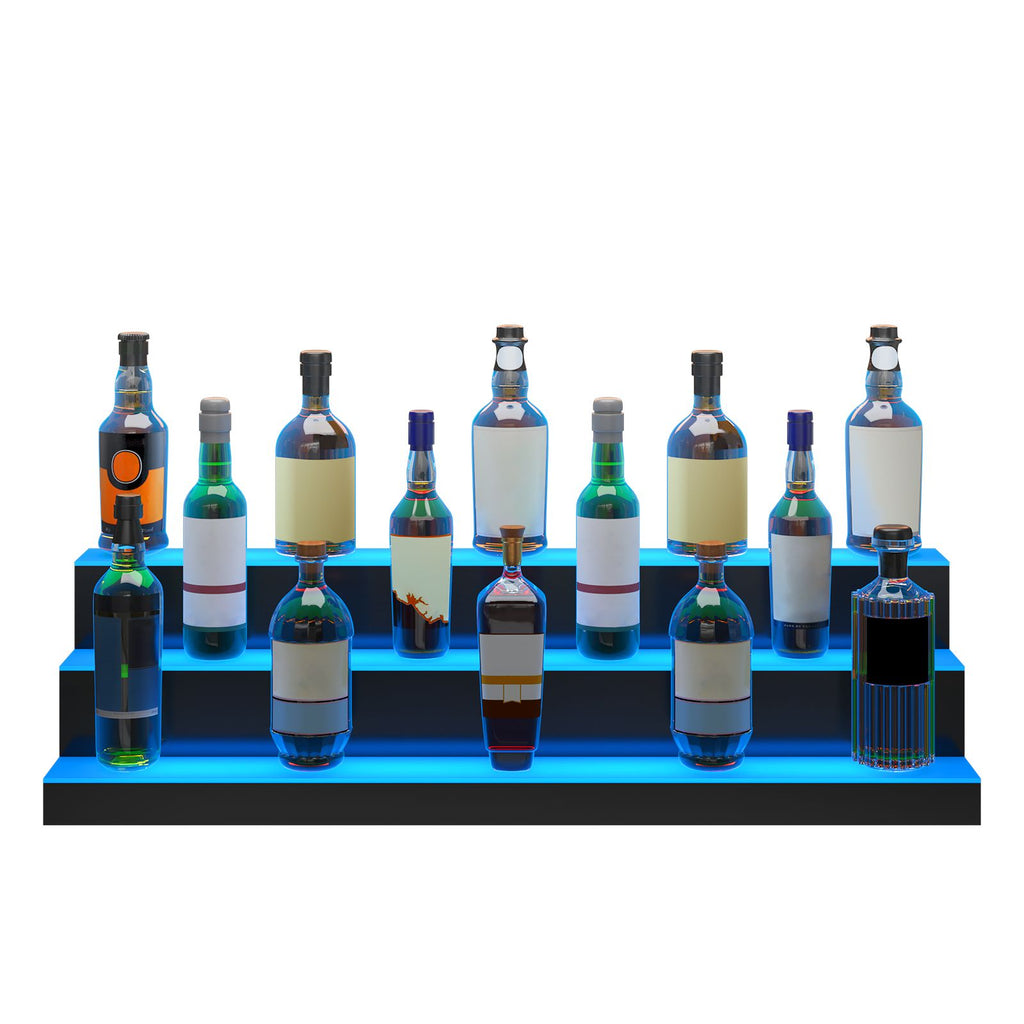 LED Lighted Liquor Bottle Display, 3 Tiers 40 Inch Commercial Illuminated Home Bar Shelf, 3 Steps Whiskey Rack Stand, Acrylic Drink Shelves with RF Remote & App Control, and Multicolor lighting image 2