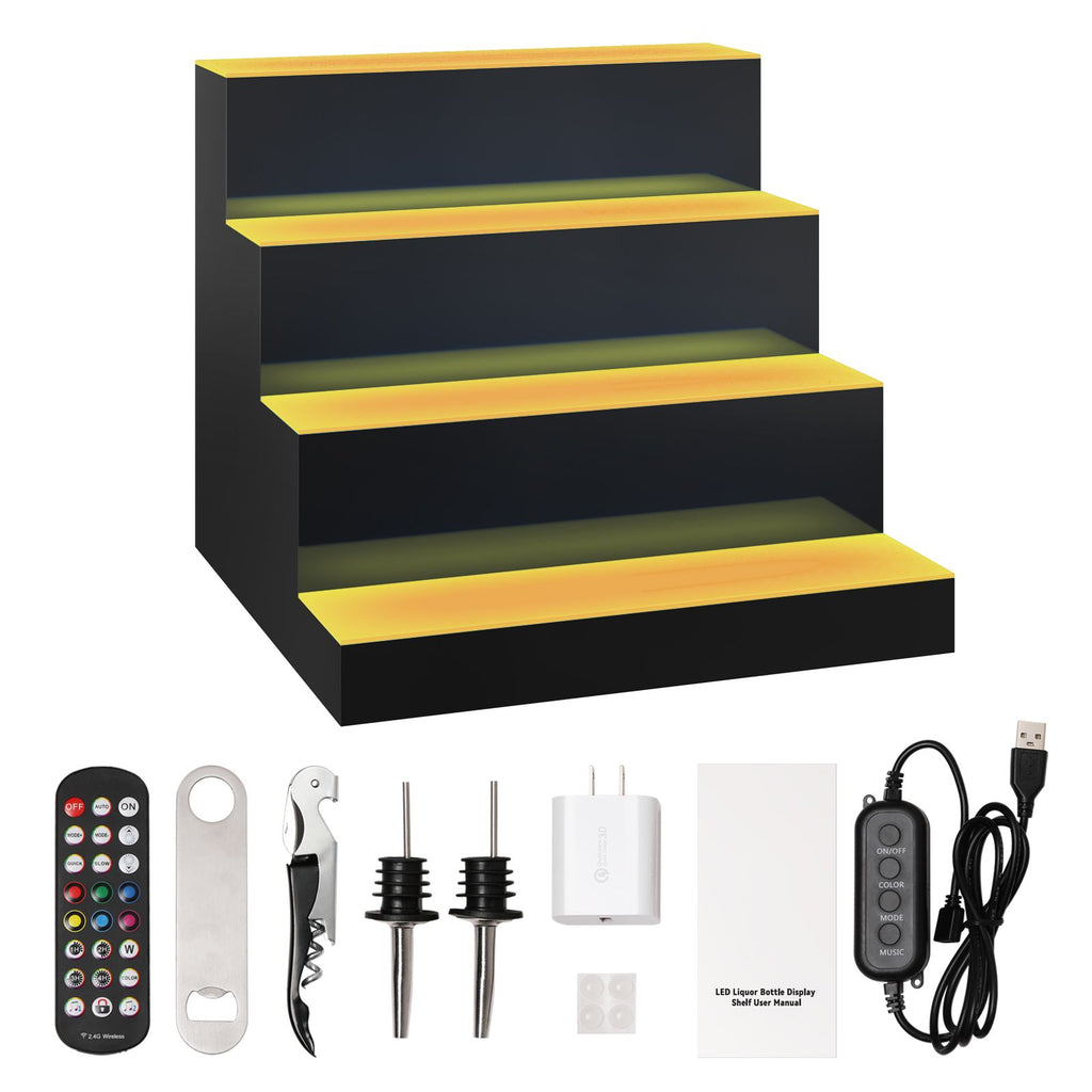LED Lighted Liquor Bottle Display Bar Shelf RF & App Control 16" 4-Step