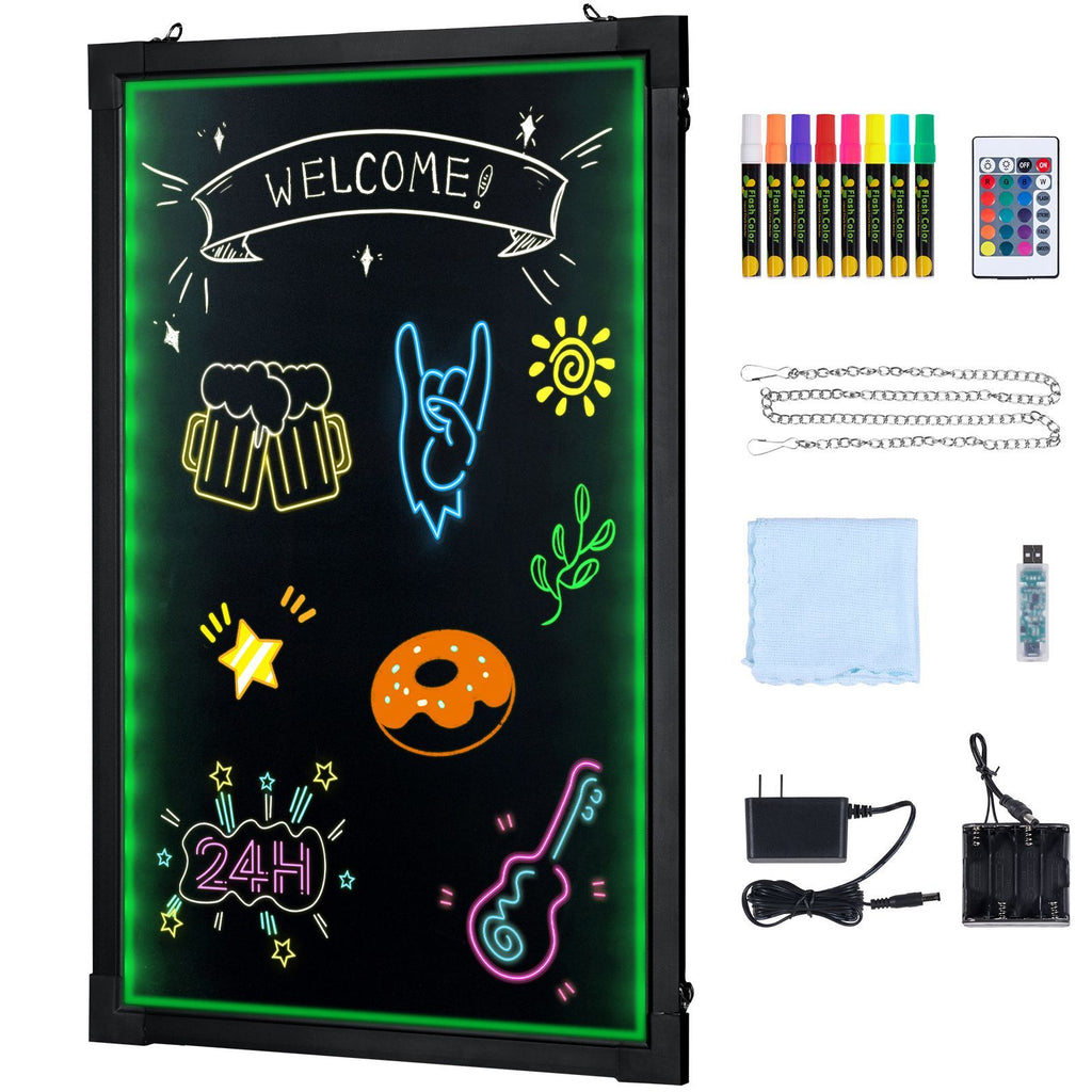 LED Message Writing Board, 16"x12" Illuminated Erasable Lighted Chalkboard, Neon Effect Menu Sign Board, Drawing Board with 8 Fluorescent Chalk Markers and Remote Control, for Home Wedding Shop