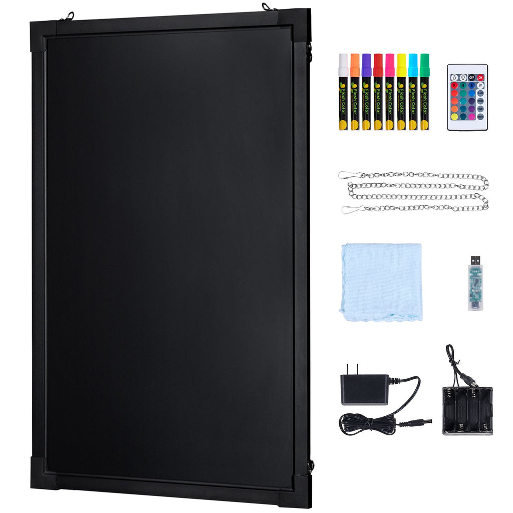 LED Message Writing Board, 24"x16" Illuminated Erasable Lighted Chalkboard, Neon Effect Menu Sign Board, Drawing Board with 8 Fluorescent Chalk Markers and Remote Tested to UL Standards