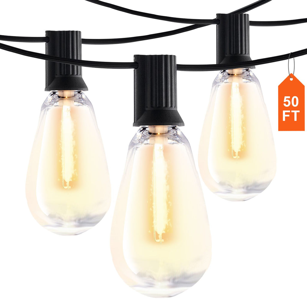 LED Outdoor String Lights, 50FT, 2700K Dimmable Outside Patio Lights with 15 S14 Shatterproof Bulbs E12 Socket Base, Waterproof Hanging Lights for Porch Backyard Garden Balcony Deck Party Decor