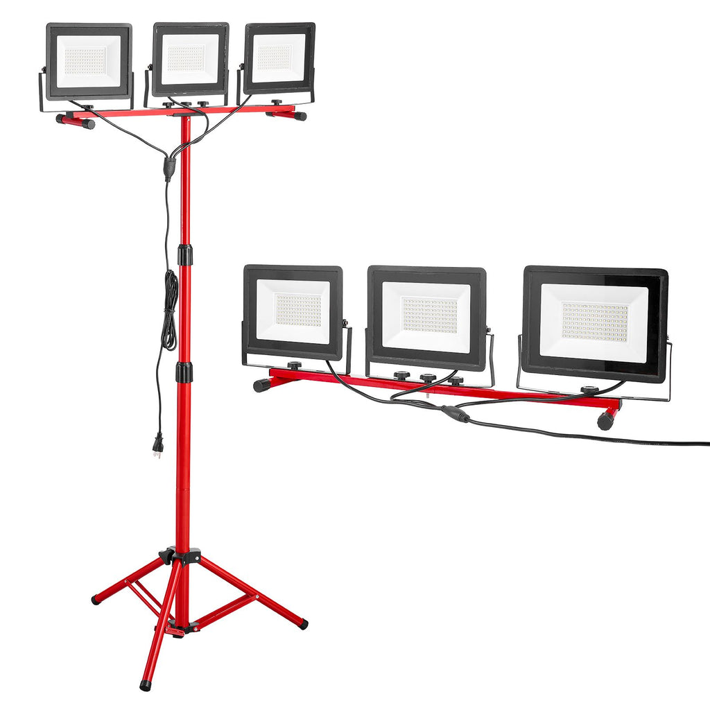 LED Work Light with Stand, 21000 Lumens, Three-Head Portable Camping Light with Individual Switch, Tripod Stand, 10.83 ft Power Cord, for Indoor Outdoor Job Site Construction, IP65 Waterproof