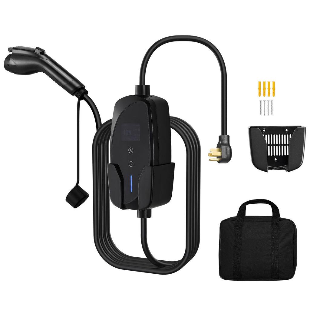 Level 2 EV Charger, 40 Amp Adjustable Current, 240V Electric Vehicle Portable Charger with 25 ft Charging Cable, LCD Display, NEMA 14-50P Plug, Plug-in Home Car Charging Station for SAE J1772 EV