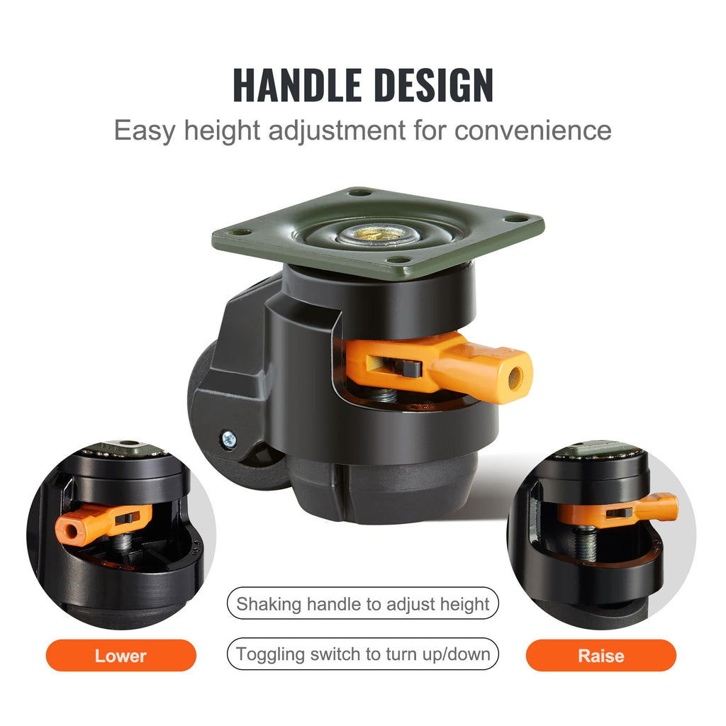 Leveling Casters, 4-Pack Heavy Duty 360° Swivel Caster Wheels Hold up to 1100 lbs Load, 2 inches Caster Diameter, Adjustable Casters with Upgraded Handle Design and Feet for Workbench & Machine image 2